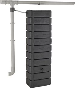 Regenton Muurtank, Grandval 300L, Antraciet Kunststof, Imitatiehout, Met Gootaansluitset Inbegrepen -Tuin Kortingswinkel 1023x1200 1