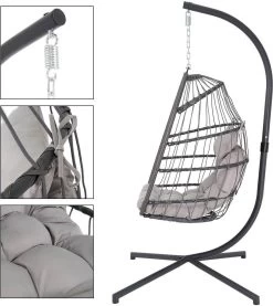 Pro Garden Lowander Hangstoel Egg 191x126x126- Schommelstoel Met Rattan Cocoon En Robuust Stalen Standaard Incl. Kussens - Volledig Inklapbaar - Lichtgrijs -Tuin Kortingswinkel 1069x1200 1