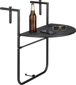 Relaxdays Balkontafel Inklapbaar, Balkon Tafel Rotan, Hangtafel Reling - Zwart -Tuin Kortingswinkel 1080x1200 4