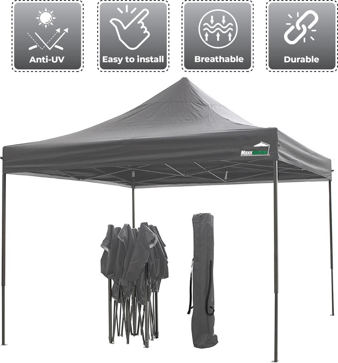 MaxxGarden Easy-up Partytent - 3x3m - Standaard - Waterdicht - Opvouwbaar - Inclusief Draagtas - Antraciet 5 MaxxGarden Easy-up Partytent - 3x3m - Standaard - Waterdicht - Opvouwbaar - Inclusief Draagtas - Antraciet - Afbeelding 5