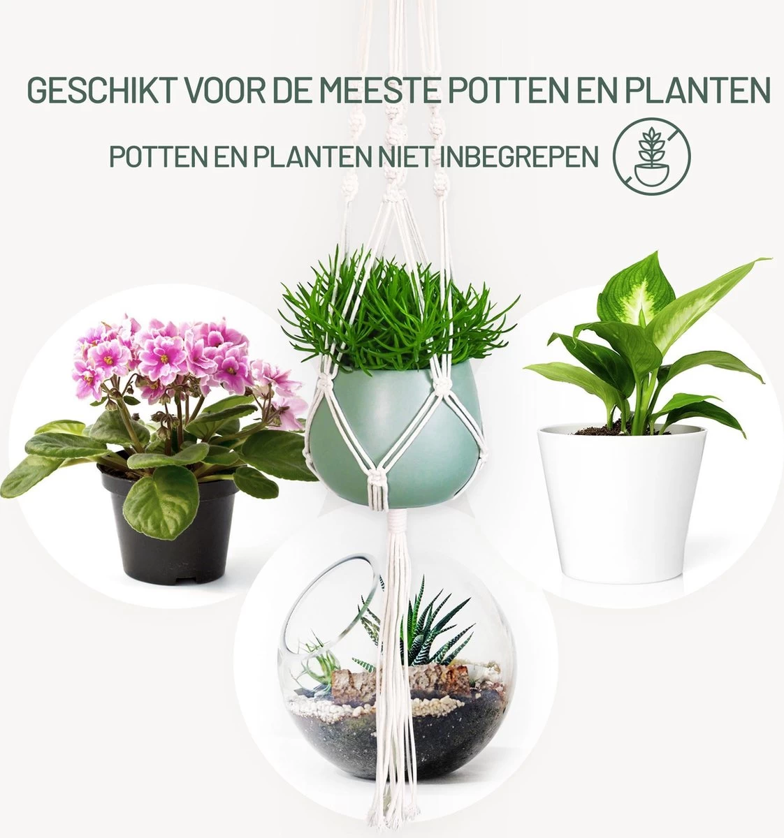 Gadgy Plantenhanger Macramé 3 Stuks - Luxe Gevlochten Touw Katoen - Plantenpot Ophangen - Hangpot 2 Gadgy Plantenhanger Macramé 3 Stuks - Luxe Gevlochten Touw Katoen - Plantenpot Ophangen - Hangpot - Afbeelding 2
