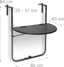 Relaxdays Balkontafel Inklapbaar, Balkon Tafel Rotan, Hangtafel Reling - Zwart -Tuin Kortingswinkel 1149x1200 1