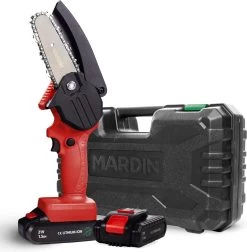 Mardin Mini Kettingzaag - Snoeizaag - Kettingzaag - Kettingzaag Electrisch Met 2 Accu - Inclusief Koffer - 1 Extra Accu - Rood