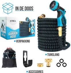 Strex Flexibele Tuinslang 15M Met Sproeikop - Uitrekbaar - Incl. Koppelingen, Ophanghaak & Opbergzak -Tuin Kortingswinkel 1176x1200 5
