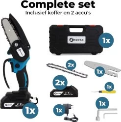 NovarGarden® Mini Kettingzaag NG1 - Met 2x Accu - Takkenzaag - Snoeizaag - Electrisch - Handzaag - Boomzaag - 21V -Tuin Kortingswinkel 1193x1200 2