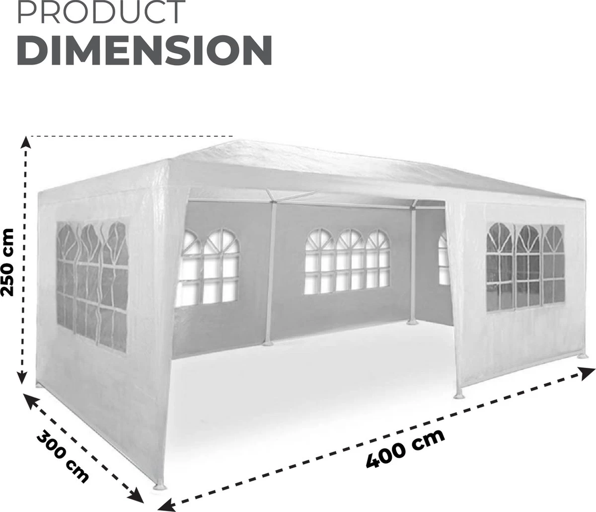 MaxxGarden Partytent - Paviljoen - 300 X 600 X 250 Cm - Met Zijwanden - Waterdicht Pro - 32mm Buizen – Wit 4 MaxxGarden Partytent - Paviljoen - 300 X 600 X 250 Cm - Met Zijwanden - Waterdicht Pro - 32mm Buizen – Wit - Afbeelding 4