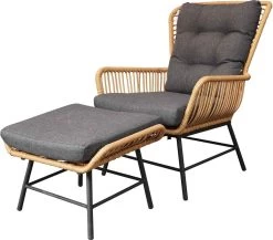 BUITEN Living Dex Wicker Loungestoel Tuin Incl. Wicker Voetenbank | Wicker + Aluminium | Bamboe Antraciet -Tuin Kortingswinkel 1200x1056 1