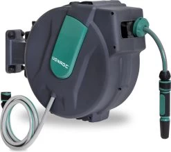 VONROC Automatische Slanghaspel – Incl. 25m Tuinslang, Aansluitslang, Spuitstuk, Koppelingen & Kraanaansluiting