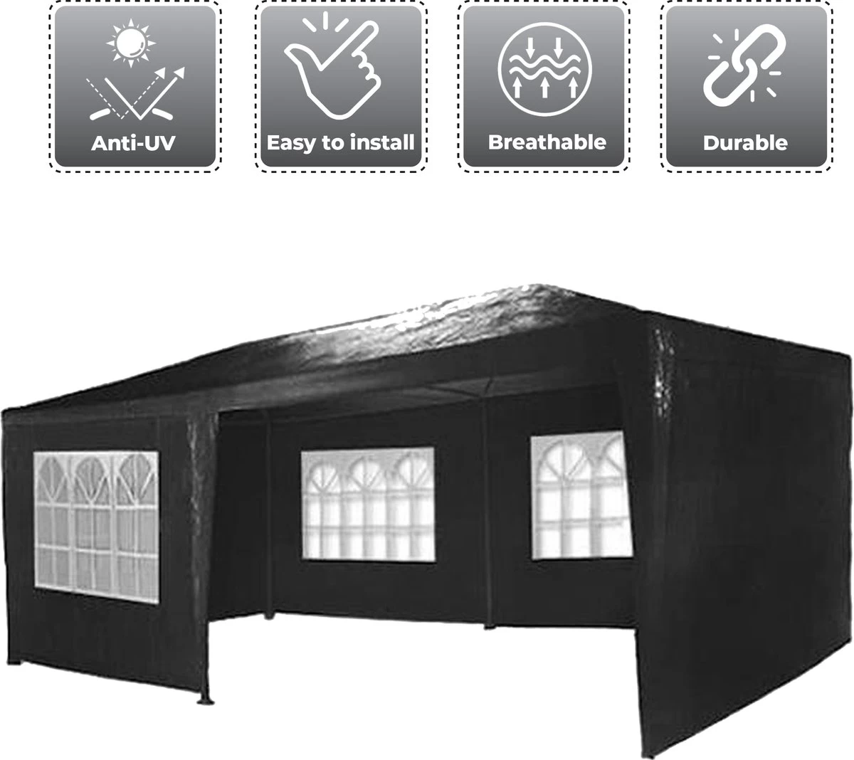 MaxxGarden Partytent - Paviljoen - 3x6m - Incl. Zijwanden - Waterdicht - Zwart 5 MaxxGarden Partytent - Paviljoen - 3x6m - Incl. Zijwanden - Waterdicht - Zwart - Afbeelding 5