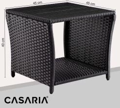 Casaria Polyrattan Bijzettafel - WPC Tafelblad 45x45x40cm – Zwart -Tuin Kortingswinkel 1200x1090