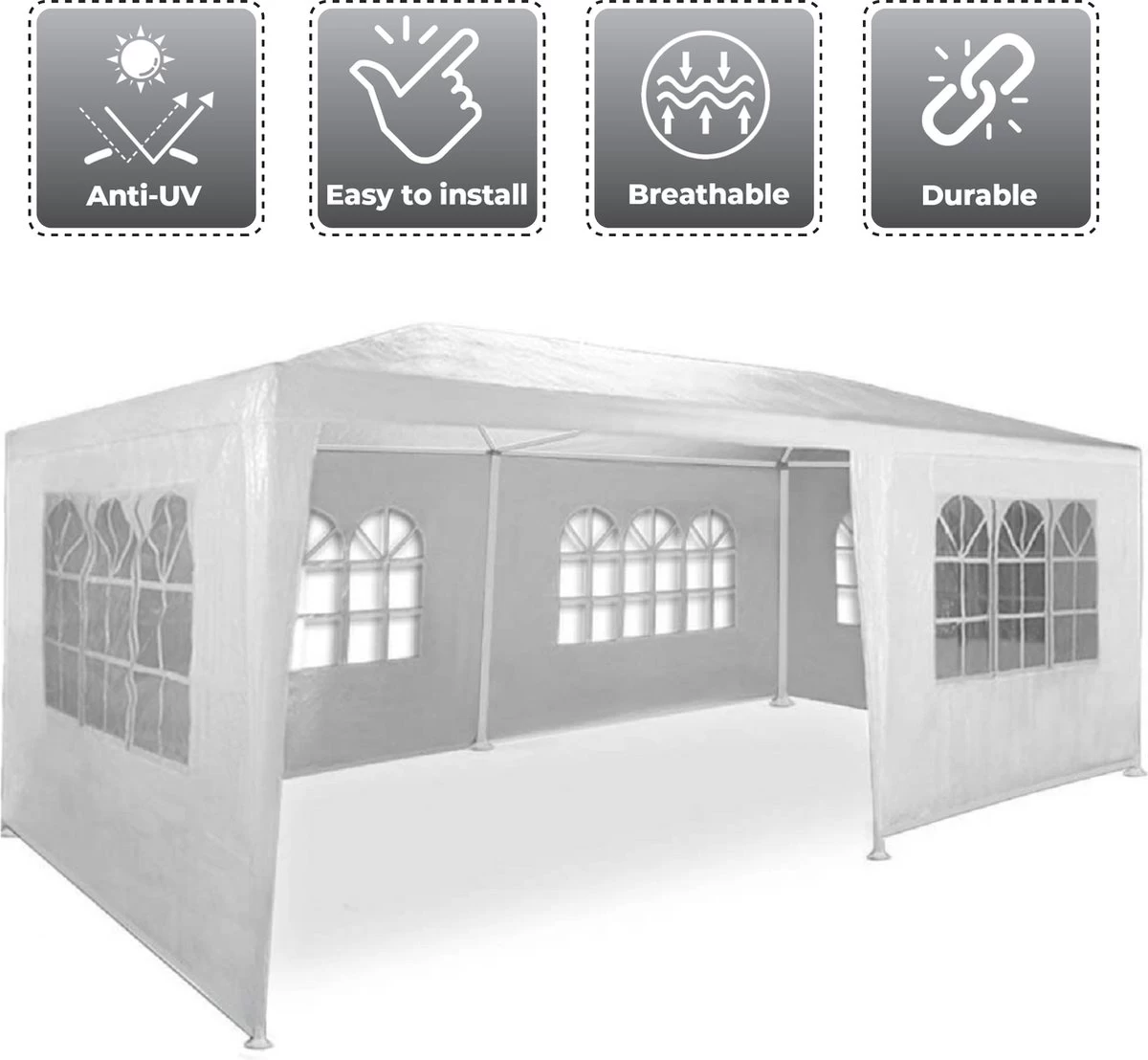 MaxxGarden Partytent - Paviljoen - 300 X 600 X 250 Cm - Met Zijwanden - Waterdicht Pro - 32mm Buizen – Wit 6 MaxxGarden Partytent - Paviljoen - 300 X 600 X 250 Cm - Met Zijwanden - Waterdicht Pro - 32mm Buizen – Wit - Afbeelding 6