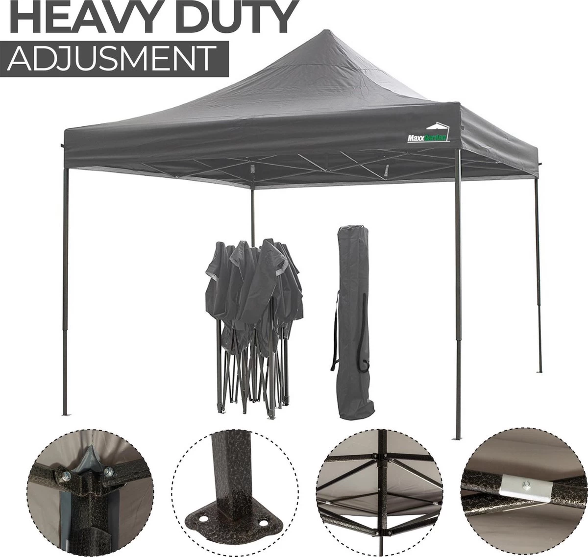 MaxxGarden Easy-up Partytent - 3x3m - Standaard - Waterdicht - Opvouwbaar - Inclusief Draagtas - Antraciet 4 MaxxGarden Easy-up Partytent - 3x3m - Standaard - Waterdicht - Opvouwbaar - Inclusief Draagtas - Antraciet - Afbeelding 4
