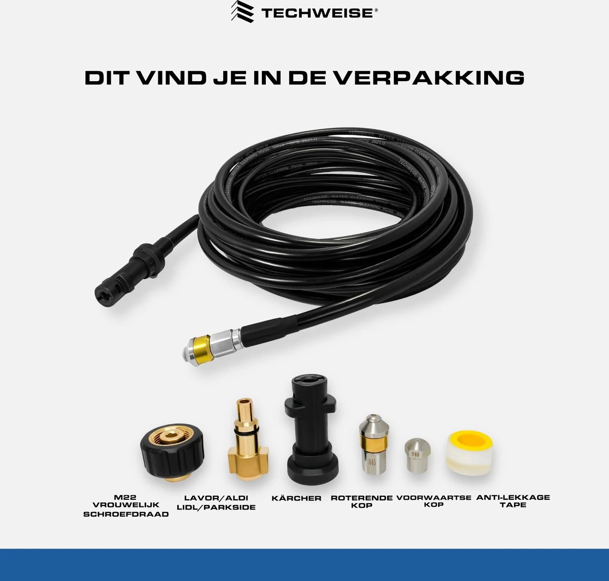 Techweise - Rioolslang Voor O.a. Kärcher - 15M - Met Roterende En Voorwaartse Kop 3 Techweise - Rioolslang Voor O.a. Kärcher - 15M - Met Roterende En Voorwaartse Kop - Afbeelding 3