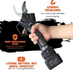Reichlër® Elektrische Snoeischaar - 40 Mm Snijdiameter - 2x Accu - Anti-cut Functie - Heggenschaar - Takkenschaar - Zwart -Tuin Kortingswinkel 1200x1145