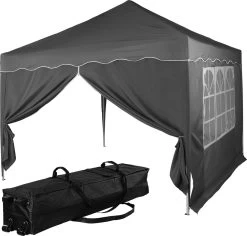Easy Up Partytent - Partytent - Paviljoen - Partytent Opvouwbaar - Partytent 3x3 - Partytent Met Zijwanden - Inclusief Trolley - Waterdicht - UV 50+ Bescherming - Met Ramen - 16 Kg - Staal - Antraciet - 300 X 300 Cm