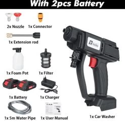 Merkloos Elektrische Accu-Hogedrukreiniger - 20Bar - Multifunctioneel Mondstuk - Draagbaar Oplaadbaar Snoerloos - Reinigingsspuitpistool - Met Rijke Accessoires - Voor Makita 18V-batterij - Voor Auto, Tuin, Terras, Raam (Zwart) -Tuin Kortingswinkel 1200x1178 4