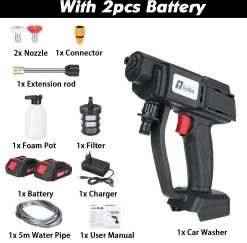 Merkloos Elektrische Accu-Hogedrukreiniger - 20Bar - Multifunctioneel Mondstuk - Draagbaar Oplaadbaar Snoerloos - Reinigingsspuitpistool - Met Rijke Accessoires - Voor Makita 18V-batterij - Voor Auto, Tuin, Terras, Raam (Zwart) -Tuin Kortingswinkel 1200x1179 1