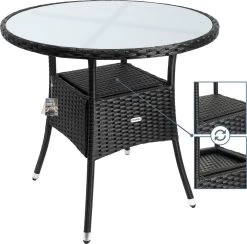 Casaria Polyrattan Bijzettafel 80cm Rond - 5mm Veiligheidsglas – Zwart -Tuin Kortingswinkel 1200x1185 2