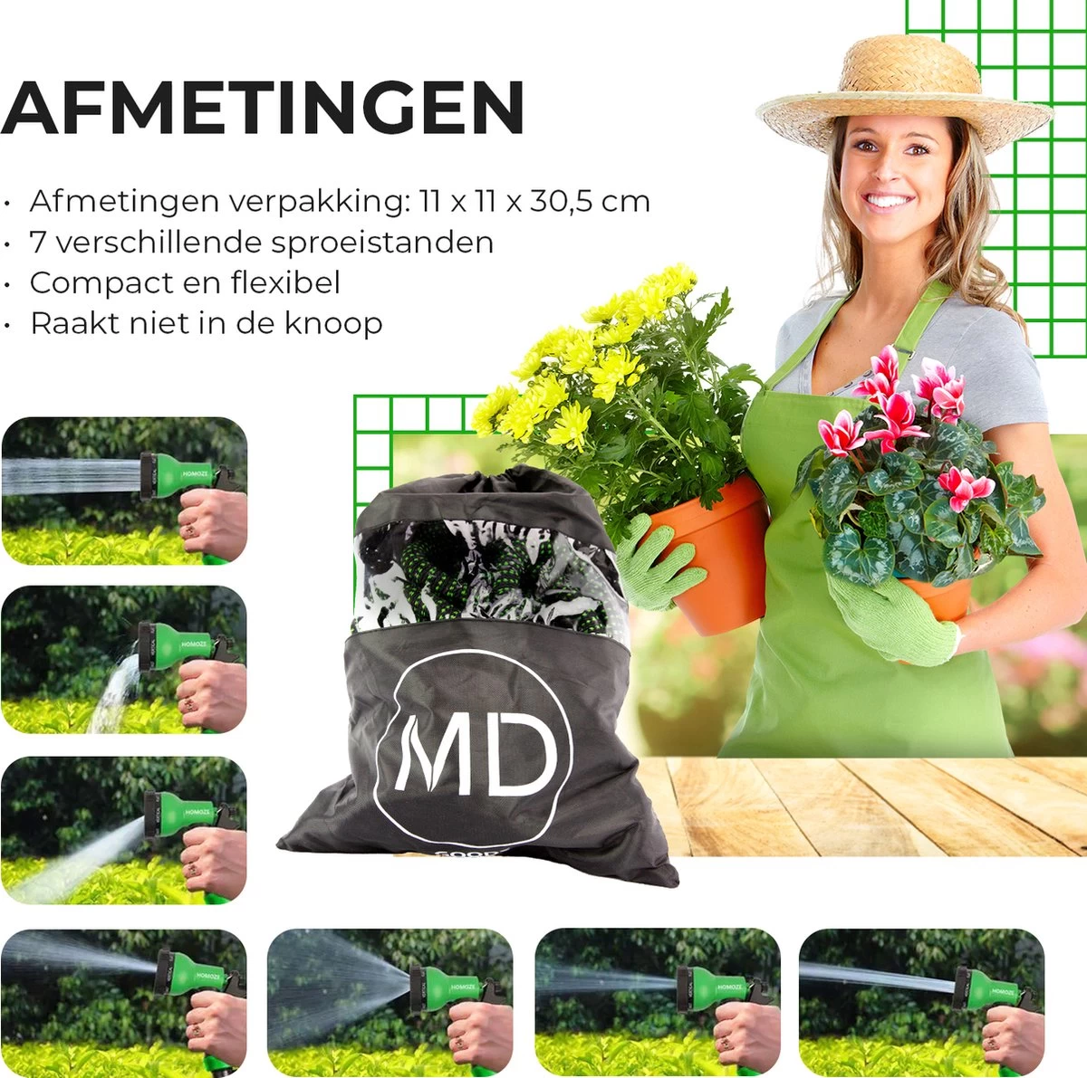 Uitrekbare Tuinslang Tot 15 Meter Van MD-goods ® - Tuinsproeier - Tuin Besproeien - Waterslang - Sproeikop - Groen - Flexibel Elastisch 4 Uitrekbare Tuinslang Tot 15 Meter Van MD-goods ® - Tuinsproeier - Tuin Besproeien - Waterslang - Sproeikop - Groen - Flexibel Elastisch - Afbeelding 4