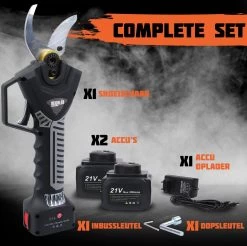 Reichlër® Elektrische Snoeischaar - 40 Mm Snijdiameter - 2x Accu - Anti-cut Functie - Heggenschaar - Takkenschaar - Zwart -Tuin Kortingswinkel 1200x1195