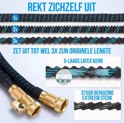 Strex Flexibele Tuinslang 15M Met Sproeikop - Uitrekbaar - Incl. Koppelingen, Ophanghaak & Opbergzak -Tuin Kortingswinkel 1200x1197 14