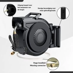 Buxibo - Wandslangenbox 20 Meter + 2 Meter - Tuinslang Met Haspel - 9 Sproei Standen - Slangenhouder 180° Draaibaar - Tuinslanghaspel Zwart+ Gratis Sproeier - Zwart -Tuin Kortingswinkel 1200x1200 1000