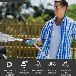 Buxibo - Wandslangenbox 20 Meter + 2 Meter - Tuinslang Met Haspel - 9 Sproei Standen - Slangenhouder 180° Draaibaar - Tuinslanghaspel Zwart+ Gratis Sproeier - Zwart -Tuin Kortingswinkel 1200x1200 1001