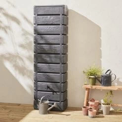 Regenton Muurtank, Grandval 300L, Antraciet Kunststof, Imitatiehout, Met Gootaansluitset Inbegrepen -Tuin Kortingswinkel 1200x1200 1242