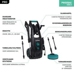 VONROC PRO Hogedrukreiniger V25-2 – 2500W – 195 Bar – 468 L/h – Duurzame Inductiemotor – Incl. 8m Slang, Slanghaspel, Terrasreiniger, Reinigingstank En Meer -Tuin Kortingswinkel 1200x1200 160