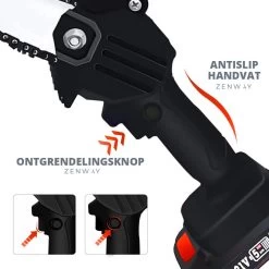 Zenway - Mini Kettingzaag - Snoeizaag - Kettingzaag - Kettingzaag Elektrisch Met 1 Accu- Inclusief Koffer - 1 Extra Accu - Zwart -Tuin Kortingswinkel 1200x1200 439