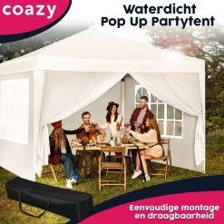 Waterdichte Partytent 3x3 Meter Opvouwbaar Met Zijwanden- Paviljoen Met Zijpanelen - Easy Up - Pop-up Tent Met Haringen, Touw En Anti Slip Poten -Tuin Kortingswinkel 1200x1200 522