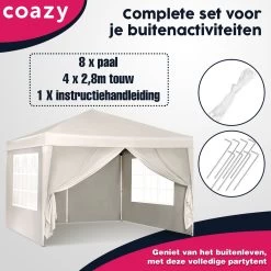 Waterdichte Partytent 3x3 Meter Opvouwbaar Met Zijwanden- Paviljoen Met Zijpanelen - Easy Up - Pop-up Tent Met Haringen, Touw En Anti Slip Poten -Tuin Kortingswinkel 1200x1200 524