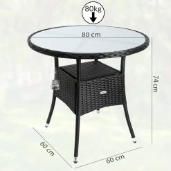Casaria Polyrattan Bijzettafel 80cm Rond - 5mm Veiligheidsglas – Zwart -Tuin Kortingswinkel 1200x1200 560