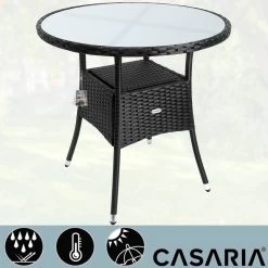 Casaria Polyrattan Bijzettafel 80cm Rond - 5mm Veiligheidsglas – Zwart -Tuin Kortingswinkel 1200x1200 562