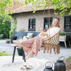 Vita5 Macramé Hangstoel - Voor Binnen En Buiten - Zonder Standaard - Incl. Kussen, Boekenvak En Beschermhoes - Tot 150kg - Bruin/Beige -Tuin Kortingswinkel 1200x1200 573