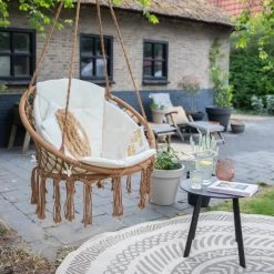 Vita5 Macramé Hangstoel - Voor Binnen En Buiten - Zonder Standaard - Incl. Kussen, Boekenvak En Beschermhoes - Tot 150kg - Bruin/Beige -Tuin Kortingswinkel 1200x1200 574