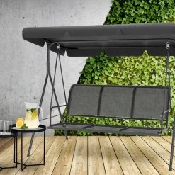 LifeGoods Schommelbank - 3-zits - Tot 250KG - Kantelbaar Dak - UV-bestendig Zonnescherm - 172x104x162cm - Grijs -Tuin Kortingswinkel 1200x1200 715