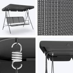 LifeGoods Schommelbank - 3-zits - Tot 250KG - Kantelbaar Dak - UV-bestendig Zonnescherm - 172x104x162cm - Grijs -Tuin Kortingswinkel 1200x1200 717