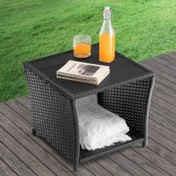 Casaria Polyrattan Bijzettafel - WPC Tafelblad 45x45x40cm – Zwart -Tuin Kortingswinkel 1200x1200 781