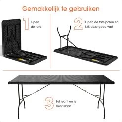 Lenx Klaptafel - Inklapbare Tafel - Opvouwbare Tuintafel - Vouwtafel - Inclusief Handvat En 2 Tafelkleden - 180x75x74cm - 6 Tot 8 Personen -Tuin Kortingswinkel 1200x1200 790