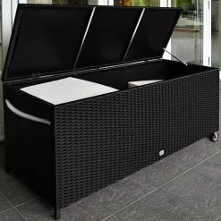 Casaria Wicker Opbergbox - Waterdicht 121,5cm Met Wielen - Grijs -Tuin Kortingswinkel 1200x1200 884