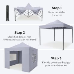 LifeGoods Partytent - 3x3 M - Zijwanden - Easy Up - Opvouwbaar - Waterdicht - Draagtas Met Wieltjes - Donkergrijs -Tuin Kortingswinkel 1200x1200 908