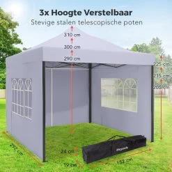 LifeGoods Partytent - 3x3 M - Zijwanden - Easy Up - Opvouwbaar - Waterdicht - Draagtas Met Wieltjes - Donkergrijs -Tuin Kortingswinkel 1200x1200 910