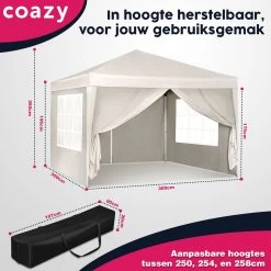 Waterdichte Partytent 3x3 Meter Opvouwbaar Met Zijwanden- Paviljoen Met Zijpanelen - Easy Up - Pop-up Tent Met Haringen, Touw En Anti Slip Poten -Tuin Kortingswinkel 1200x1200 912