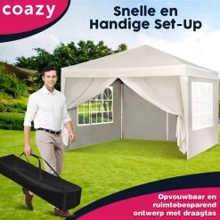 Waterdichte Partytent 3x3 Meter Opvouwbaar Met Zijwanden- Paviljoen Met Zijpanelen - Easy Up - Pop-up Tent Met Haringen, Touw En Anti Slip Poten -Tuin Kortingswinkel 1200x1200 915