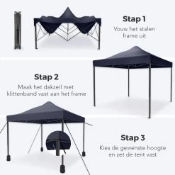 LifeGoods Partytent - 3x3 M - Easy Up - Opvouwbaar - Waterdicht - Draagtas Met Wieltjes - Donkerblauw -Tuin Kortingswinkel 1200x1200 931