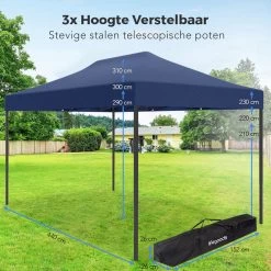 LifeGoods Partytent - 3x4.5 M - Easy Up - Opvouwbaar - Waterdicht - Draagtas Met Wieltjes - Donkerblauw -Tuin Kortingswinkel 1200x1200 945