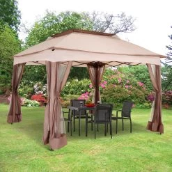 Outsunny Paviljoen Met Zijwanden Partytent Tuintent Popup 3,25 X 3,25 M Khaki 840-166 -Tuin Kortingswinkel 1200x1200 975