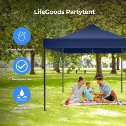 LifeGoods Partytent - 3x4.5 M - Zijwanden - Easy Up - Opvouwbaar - Waterdicht - Draagtas Met Wieltjes - Donkerblauw -Tuin Kortingswinkel 1200x1200 982