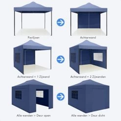 LifeGoods Partytent - 3x4.5 M - Zijwanden - Easy Up - Opvouwbaar - Waterdicht - Draagtas Met Wieltjes - Donkerblauw -Tuin Kortingswinkel 1200x1200 984